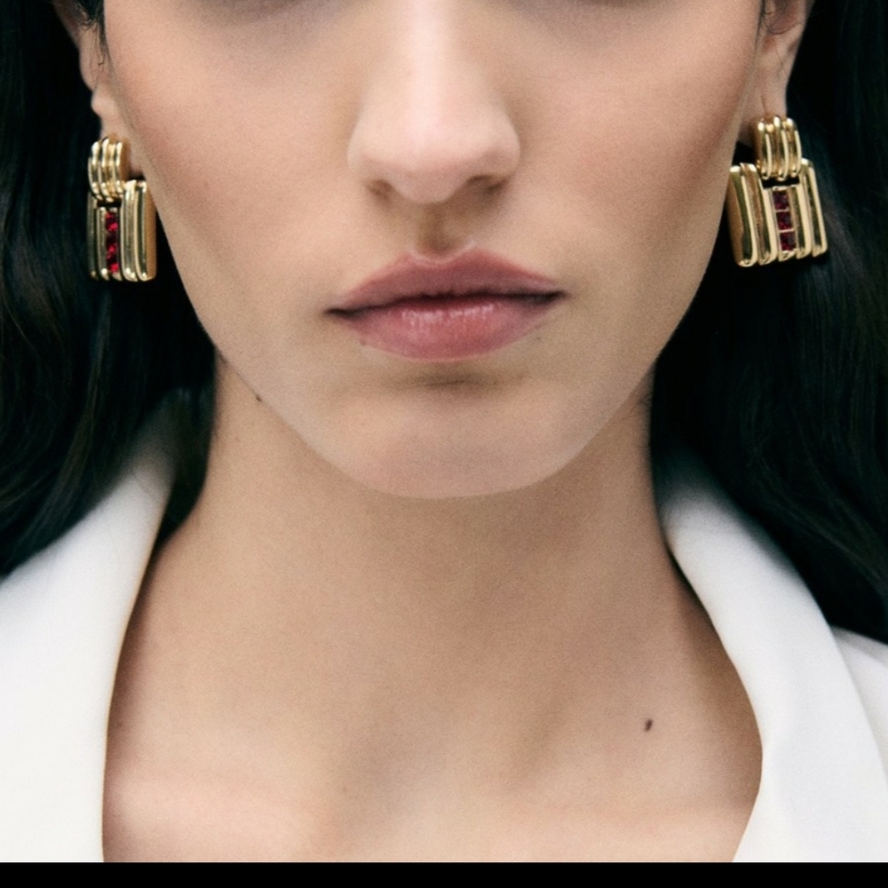 Mango Gold Earrings with Red Accents